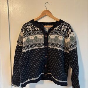 Women's Wool Navy Blue Patterned Sweater